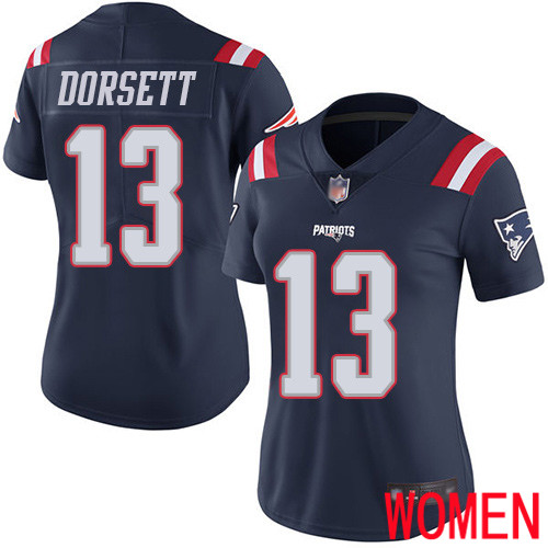 New England Patriots Football #13 Rush Vapor Limited Navy Blue Women Phillip Dorsett NFL Jersey->women nfl jersey->Women Jersey